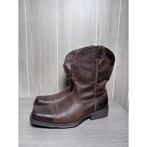 Ariat Men's 12D Brown Leather Square Toe Western Cowboy Boots Pull On